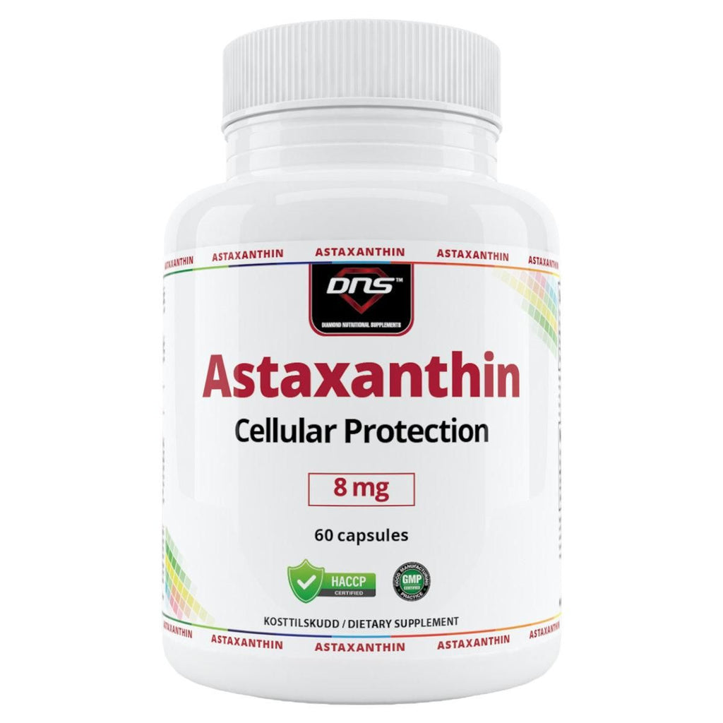 En hvit boks med kosttilskuddet astaxanthin fra DNS