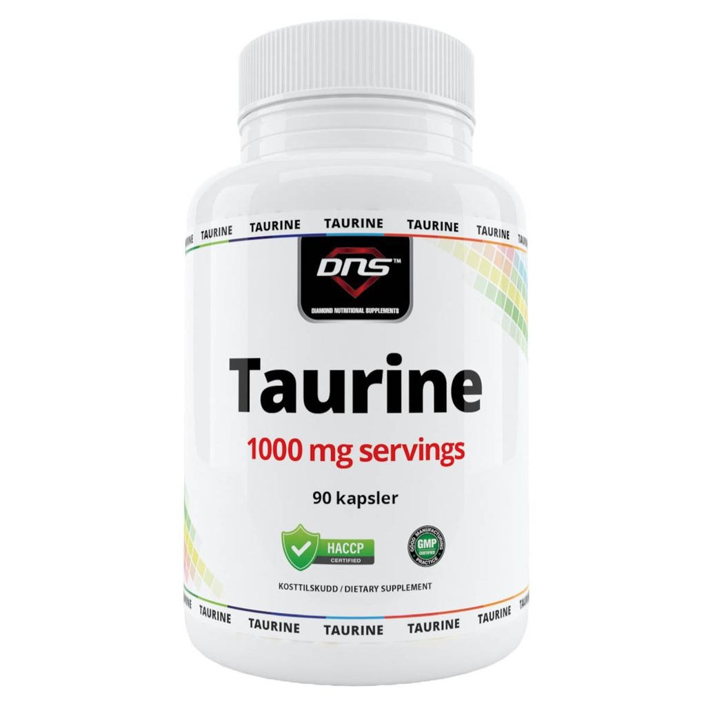 en hvit boks med Taurine kapsler fra DNS