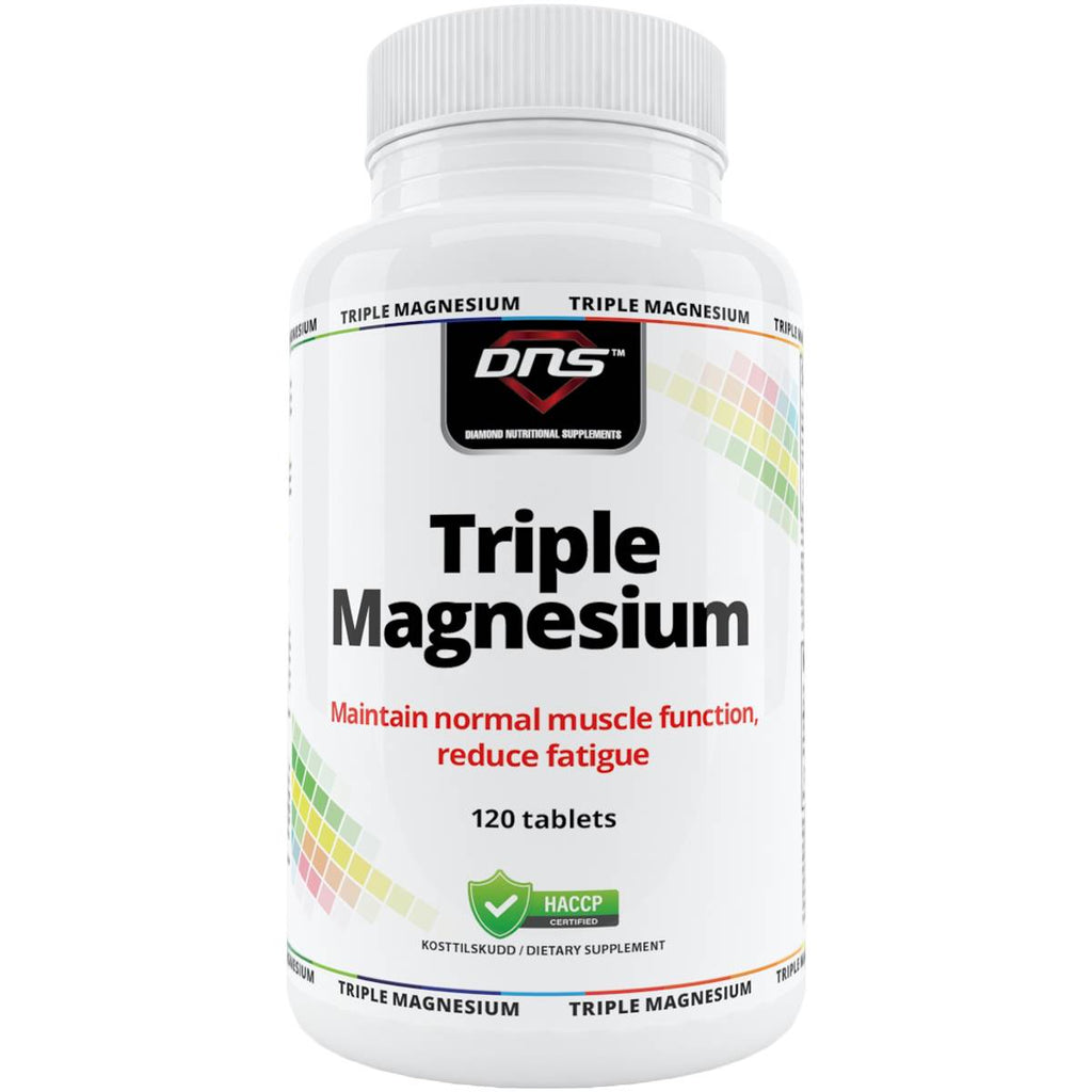en hvit boks med triple magnesium tilskudd fra DNS