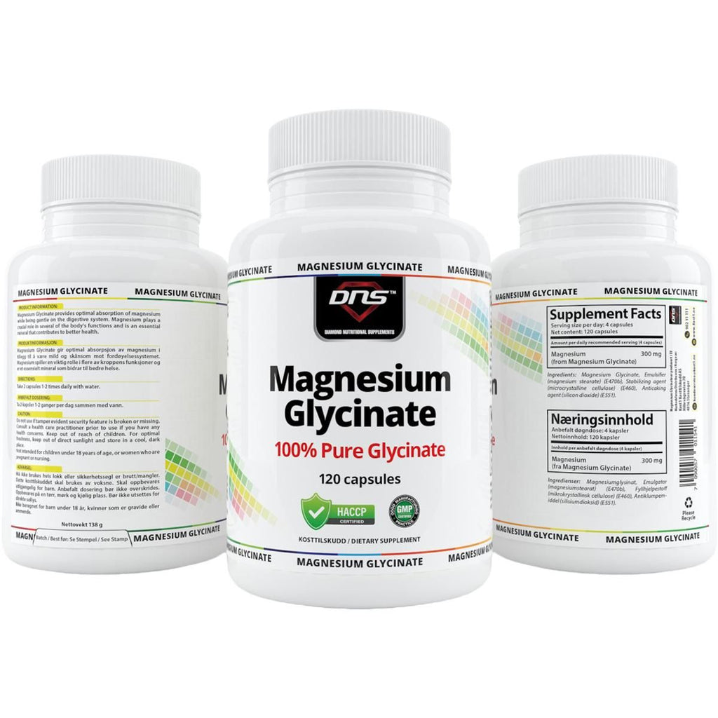 3 hvite bokser med Magnesium Glycinate fra DNS