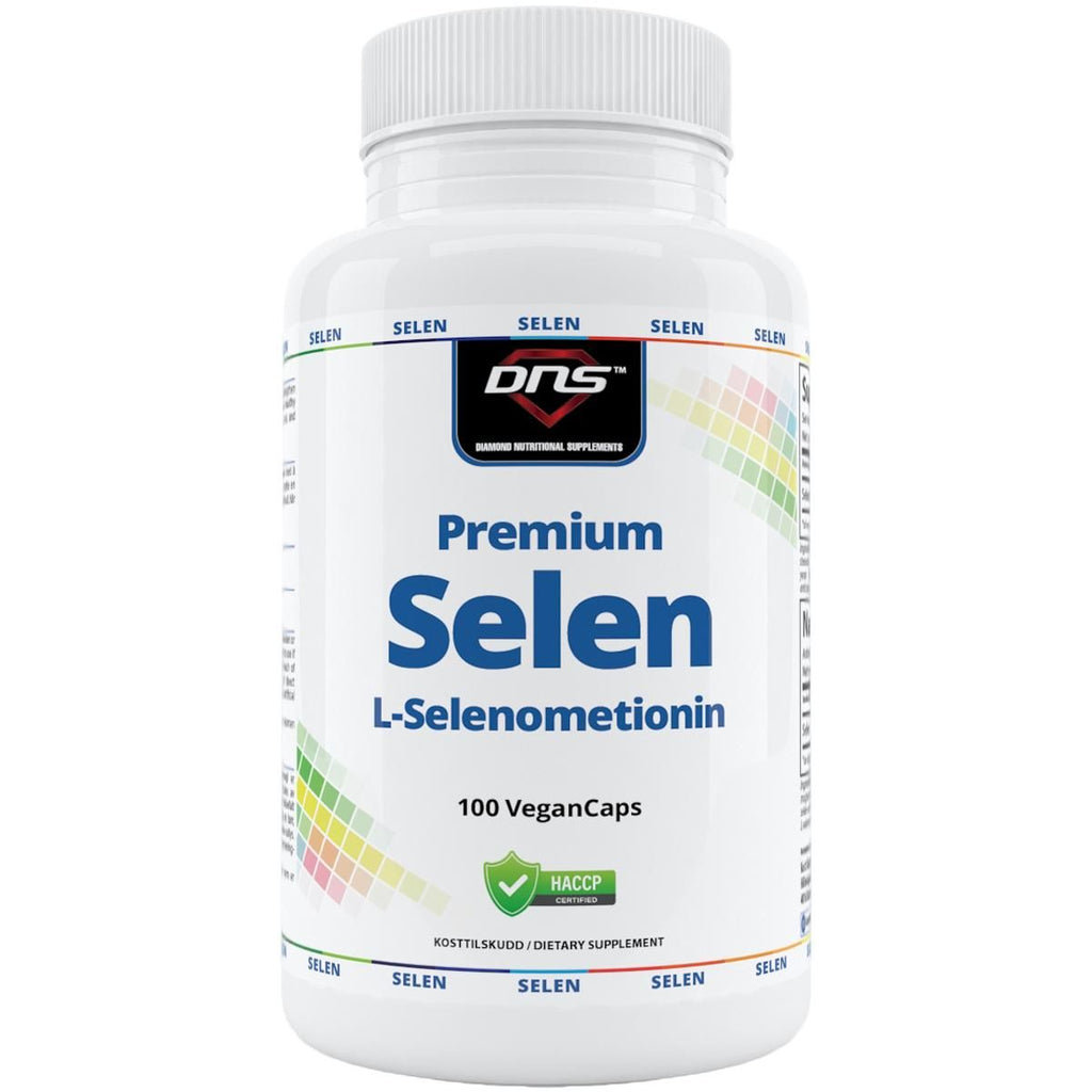 en hvit boks med premium selen fra DNS