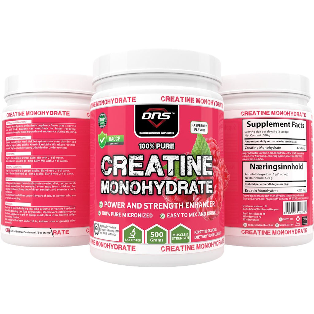 DNS 100% Pure Creatine Monohydrate Raspberry 500 gram-Highwhey.no